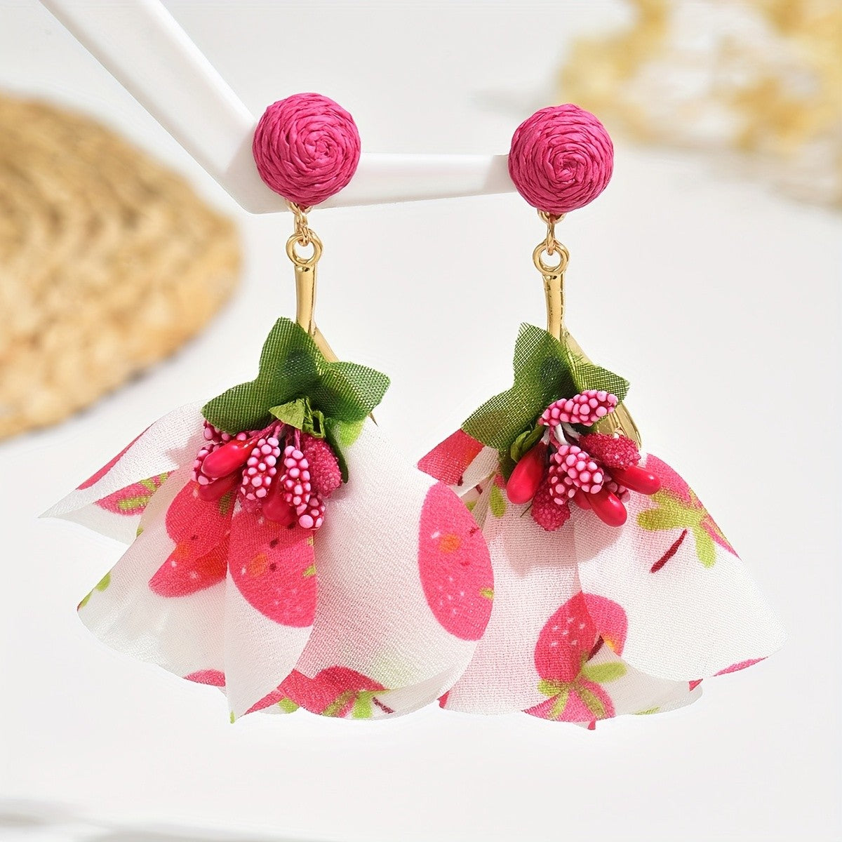 Boho Floral Fabric Drop Earrings