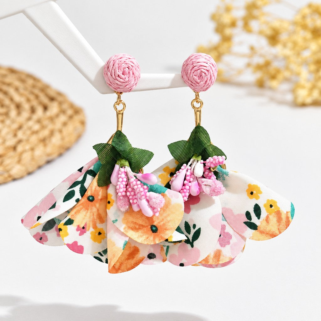Boho Floral Fabric Drop Earrings