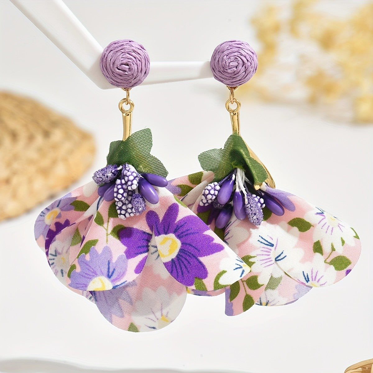 Boho Floral Fabric Drop Earrings