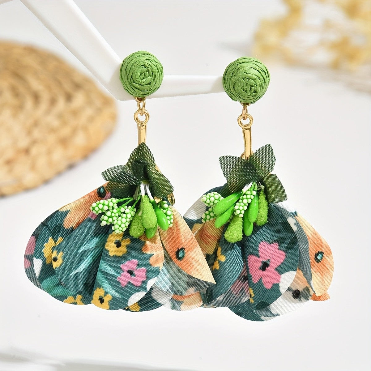 Boho Floral Fabric Drop Earrings