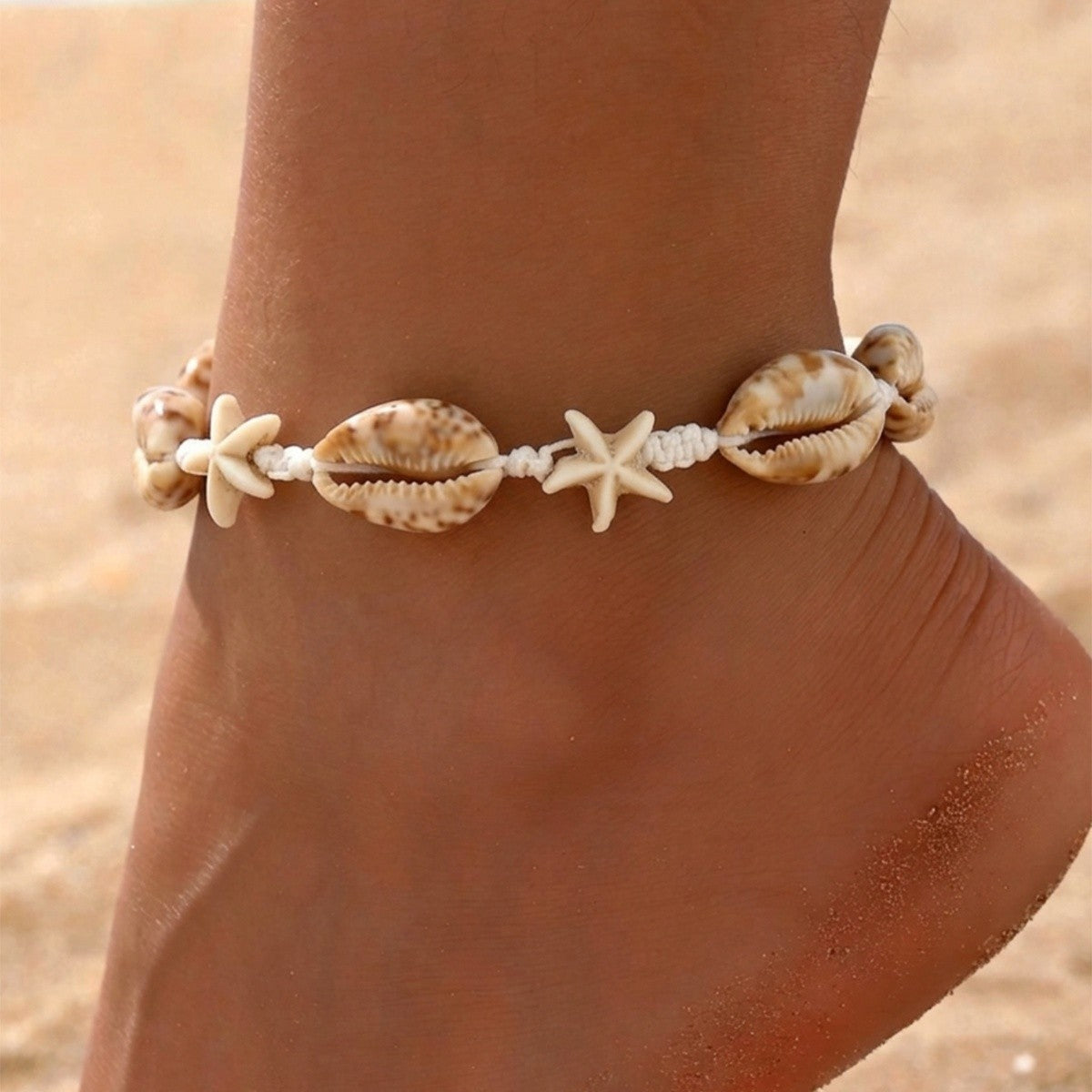 Boho Woven Shell Starfish Anklet