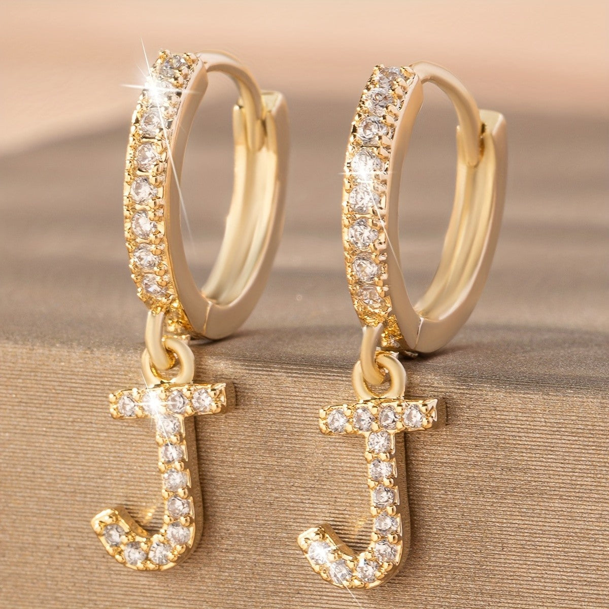 Classy Zircon Initial Letter Huggie Earrings