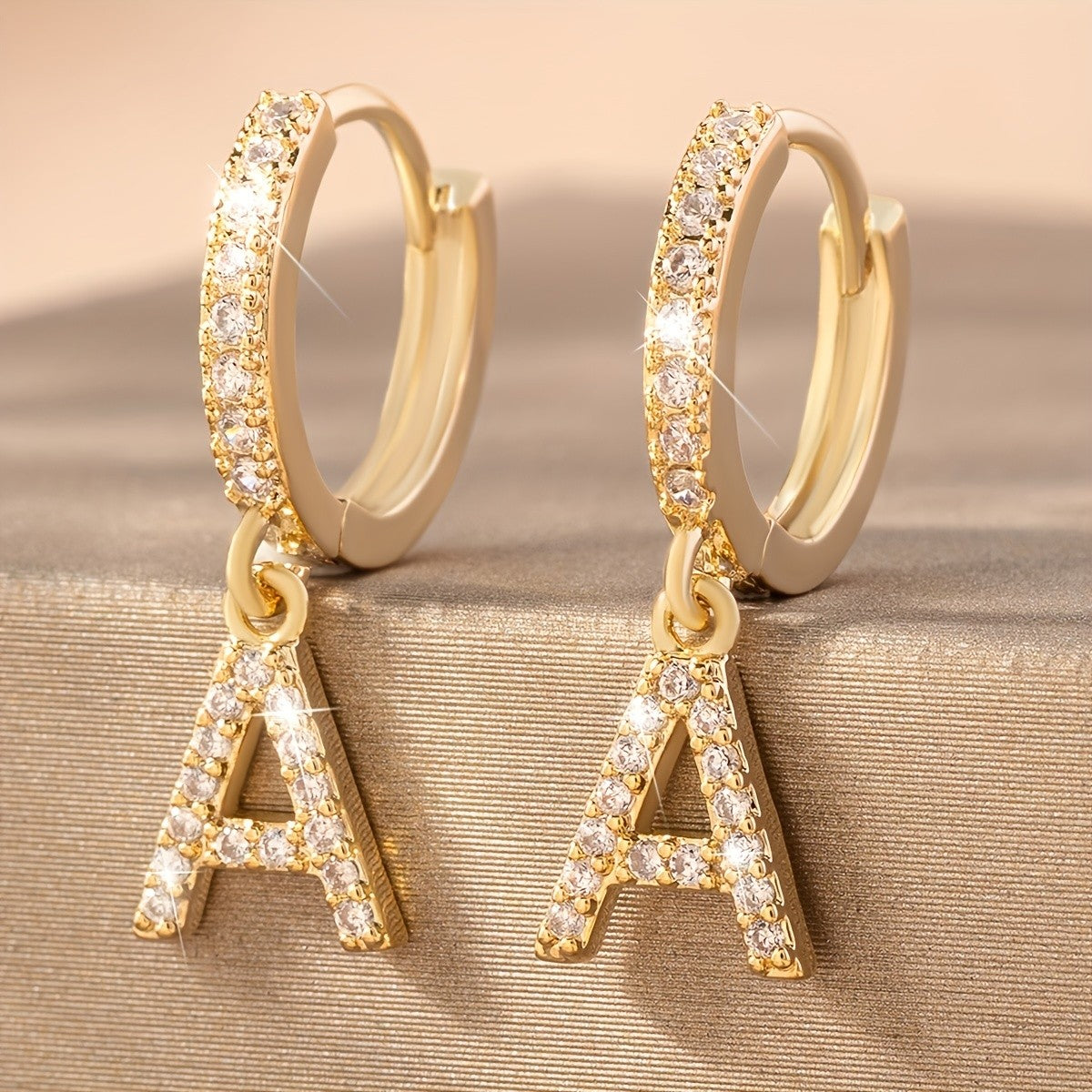 Classy Zircon Initial Letter Huggie Earrings