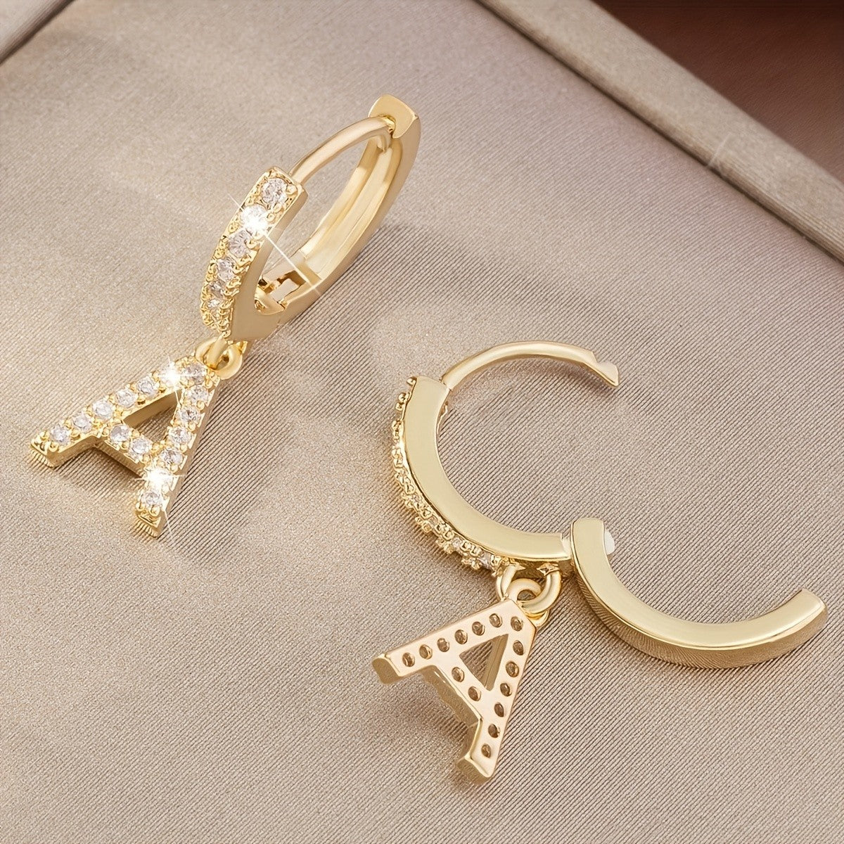 Classy Zircon Initial Letter Huggie Earrings