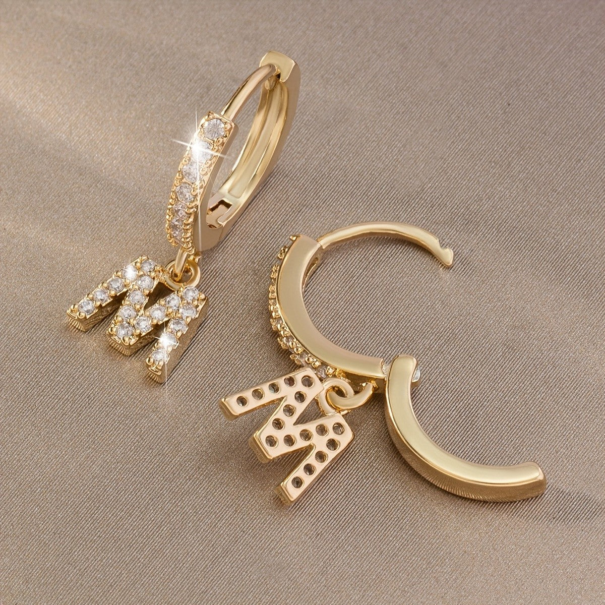 Classy Zircon Initial Letter Huggie Earrings