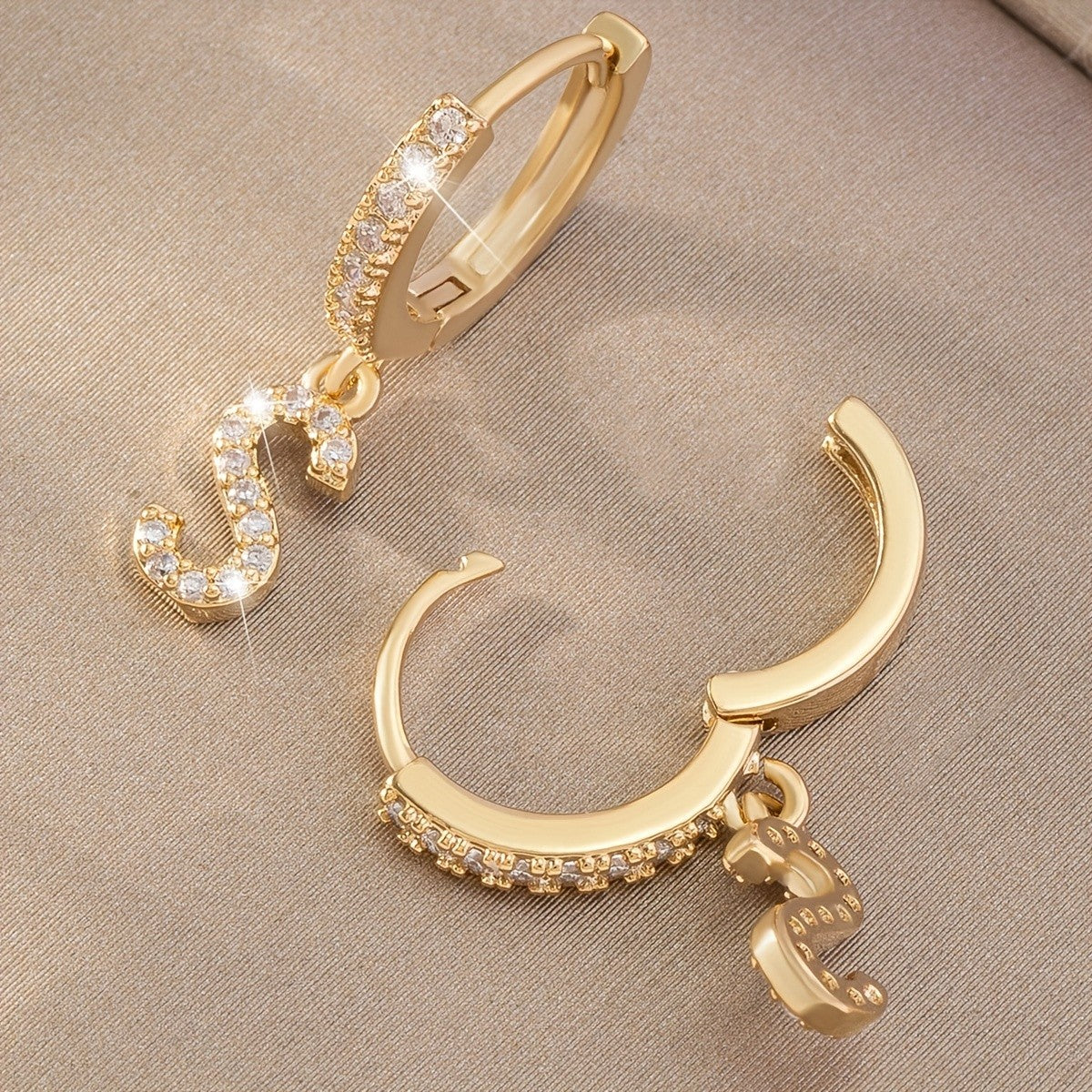 Classy Zircon Initial Letter Huggie Earrings