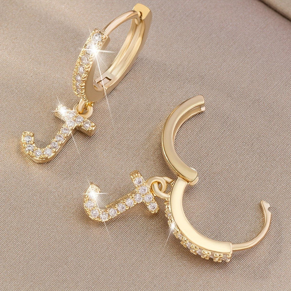 Classy Zircon Initial Letter Huggie Earrings