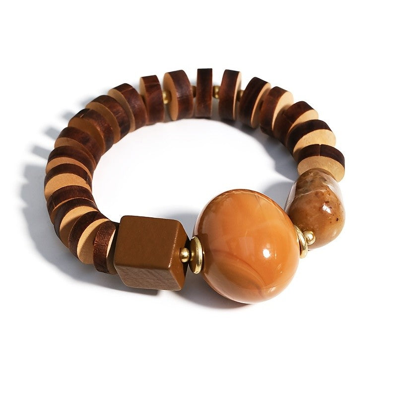 Vintage Wood Block Resin Bead Bracelet
