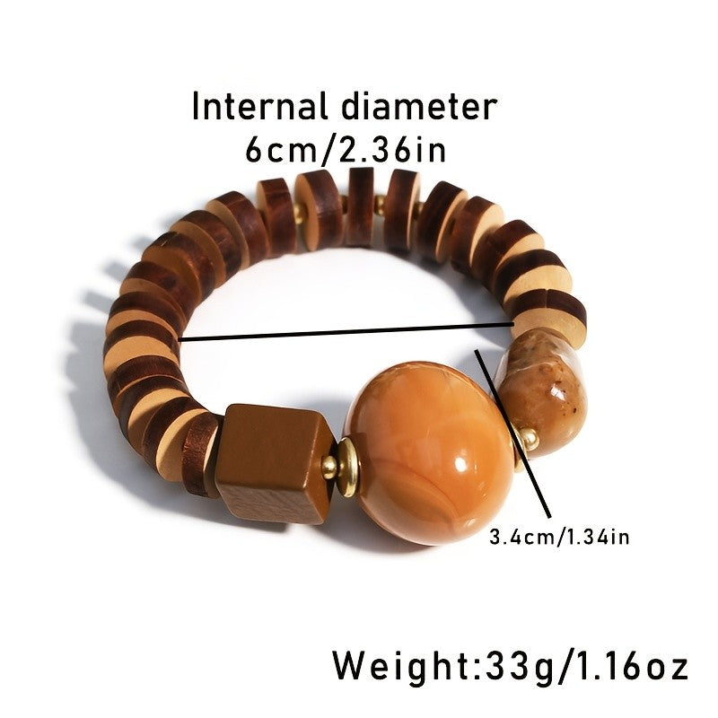 Vintage Wood Block Resin Bead Bracelet
