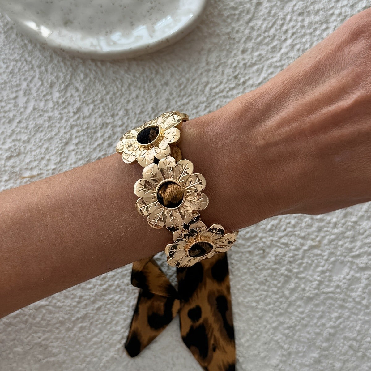 Boho Leopard Print Scarf Cuff Bracelet