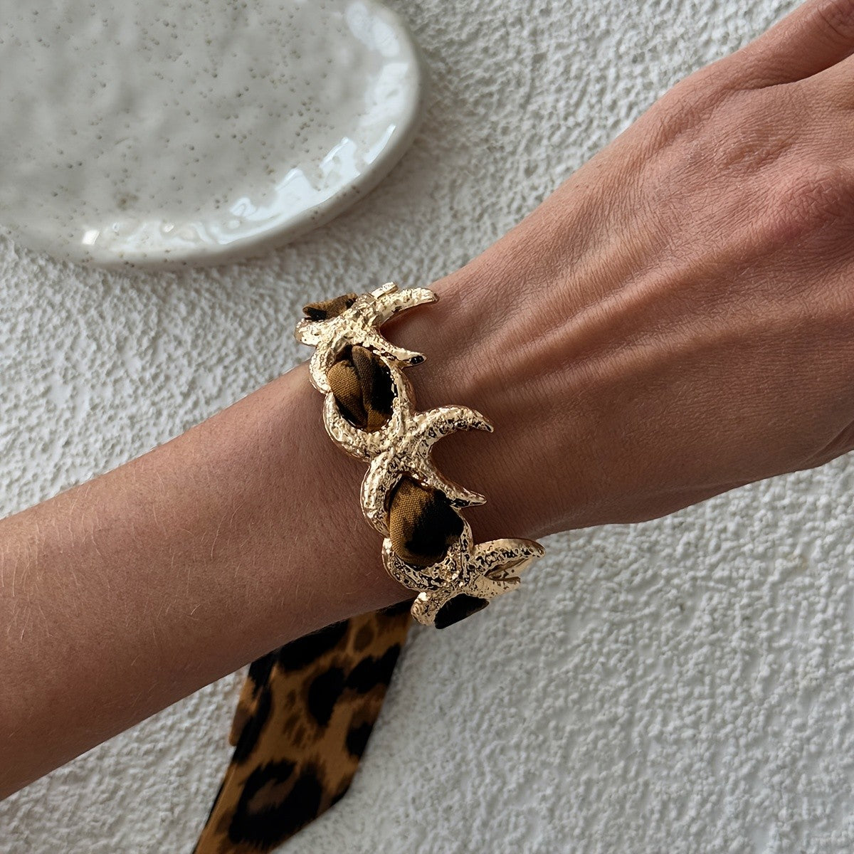 Boho Leopard Print Scarf Cuff Bracelet