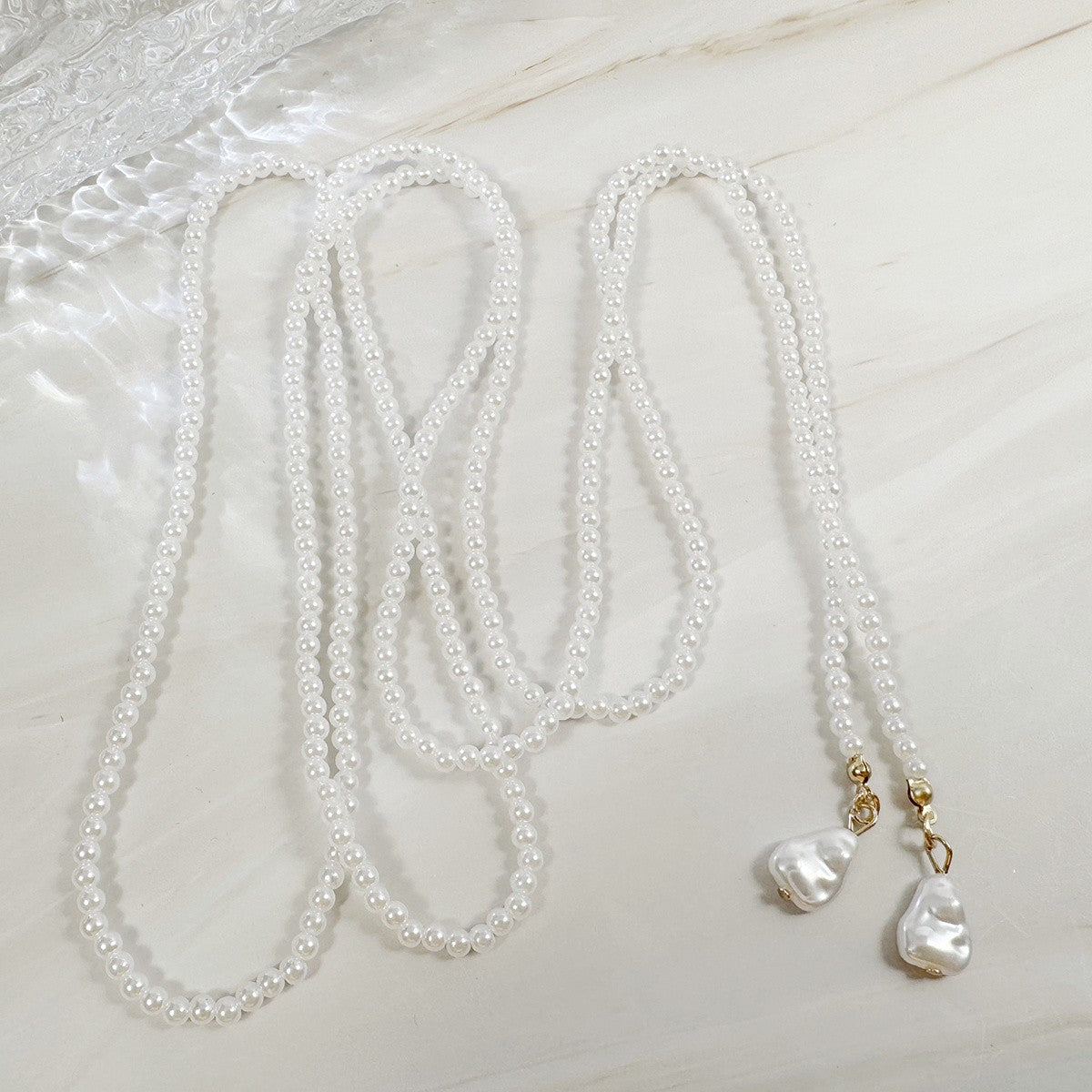 Elegant Layered Faux Pearl Lariat Necklace