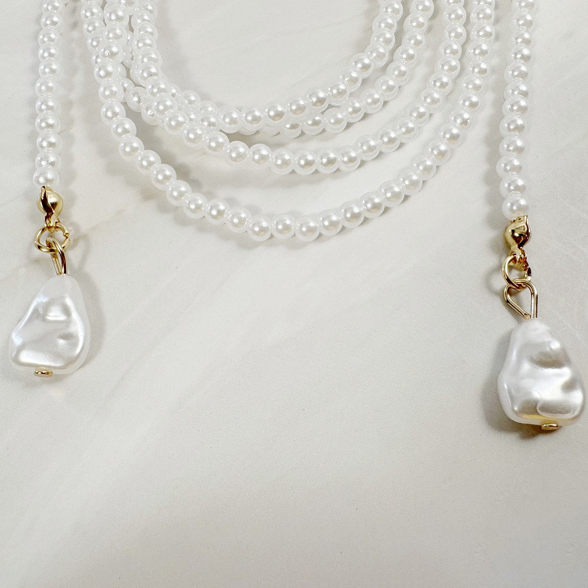Elegant Layered Faux Pearl Lariat Necklace