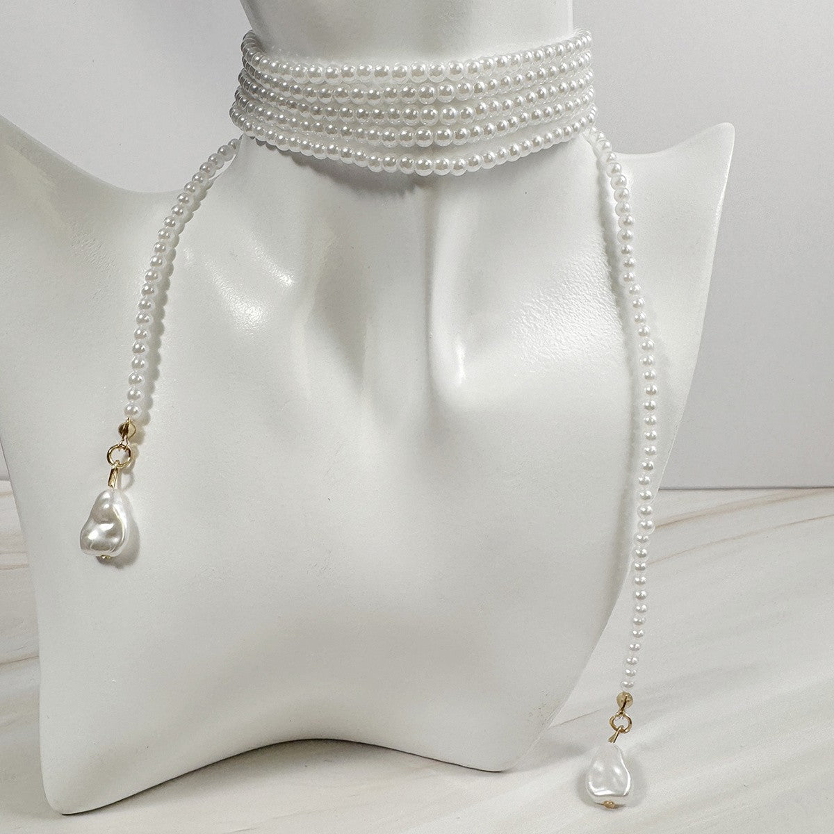 Elegant Layered Faux Pearl Lariat Necklace