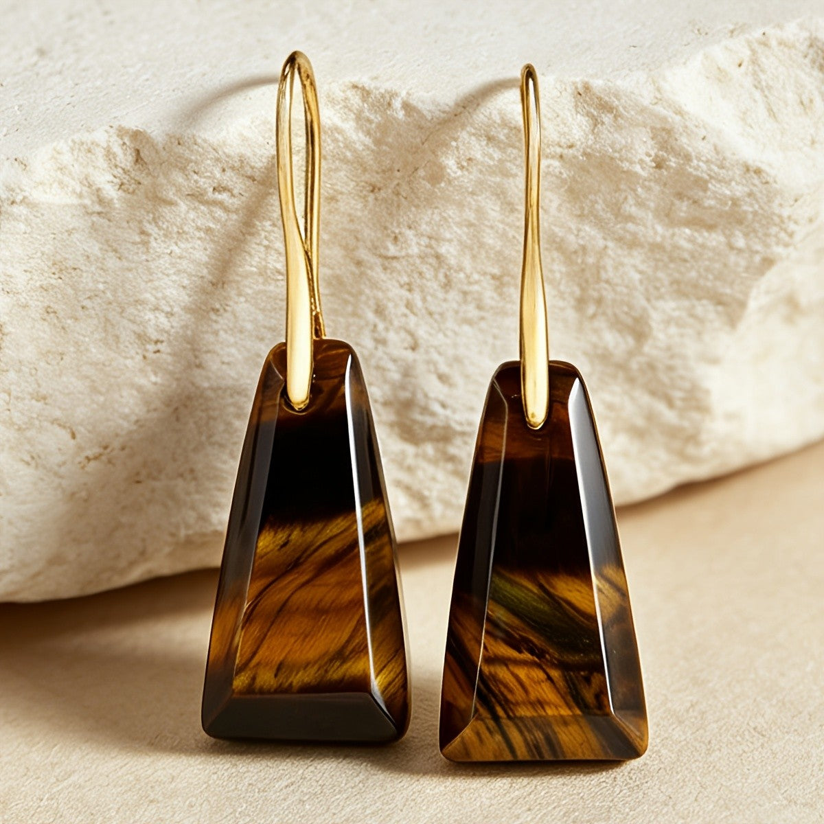 Vintage Tiger Eye Trapezoid Dangle Earrings