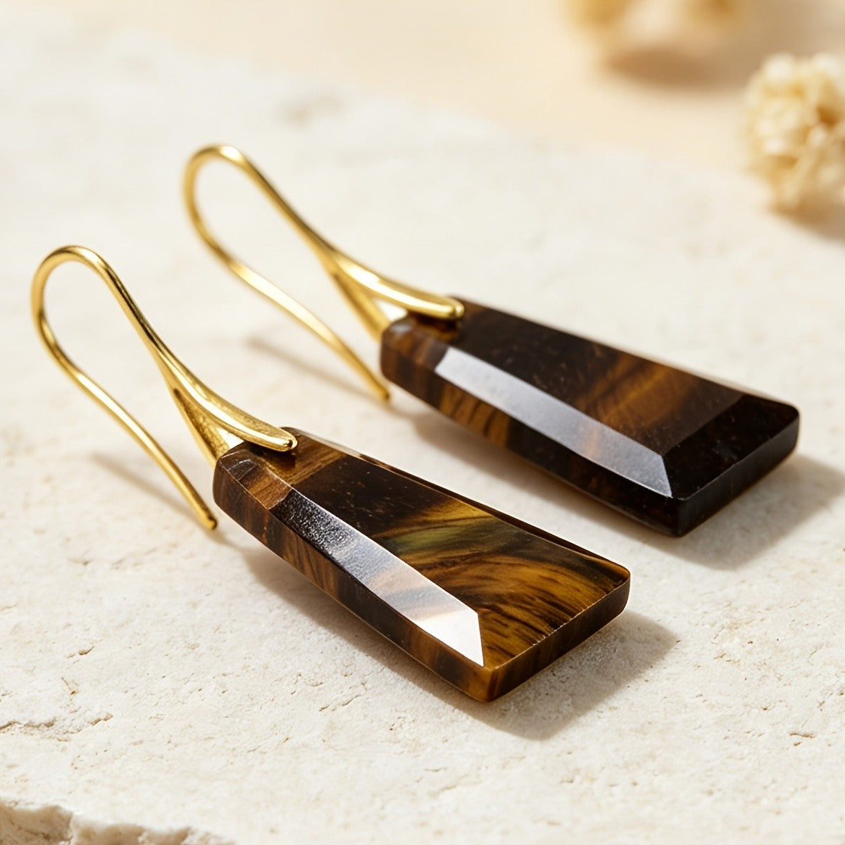 Vintage Tiger Eye Trapezoid Dangle Earrings