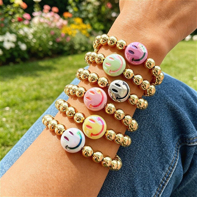 18k Boho Smile Face Beaded Bracelet