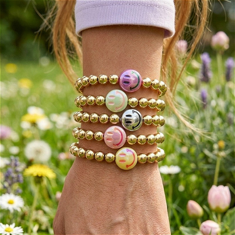 18k Boho Smile Face Beaded Bracelet