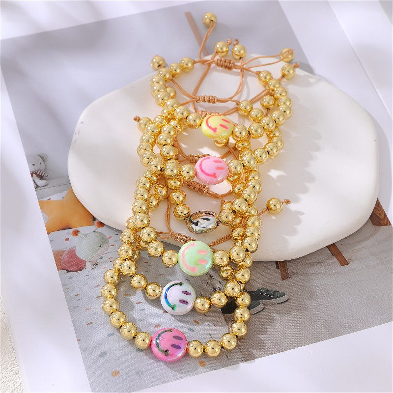 18k Boho Smile Face Beaded Bracelet