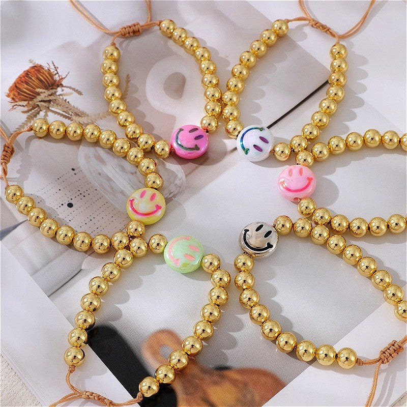 18k Boho Smile Face Beaded Bracelet