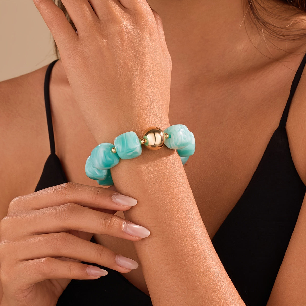 Boho Marbled Teal Resin Bracelet
