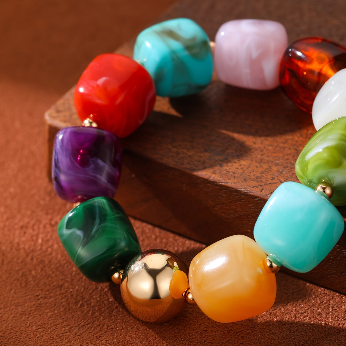Boho Marbled Teal Resin Bracelet