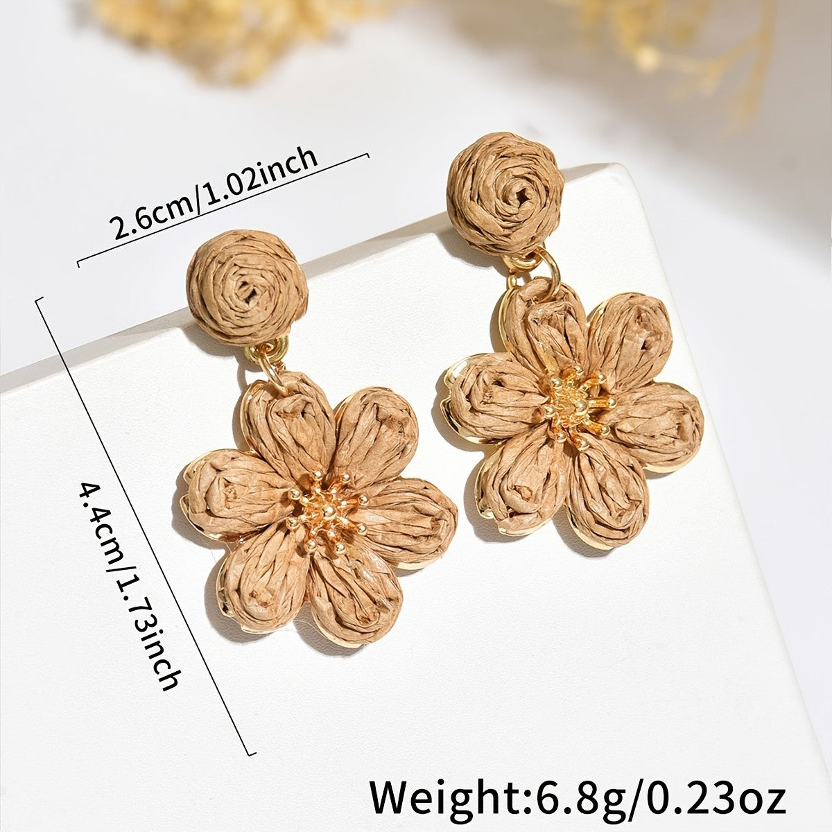 Boho Raffia Flower Drop Earrings