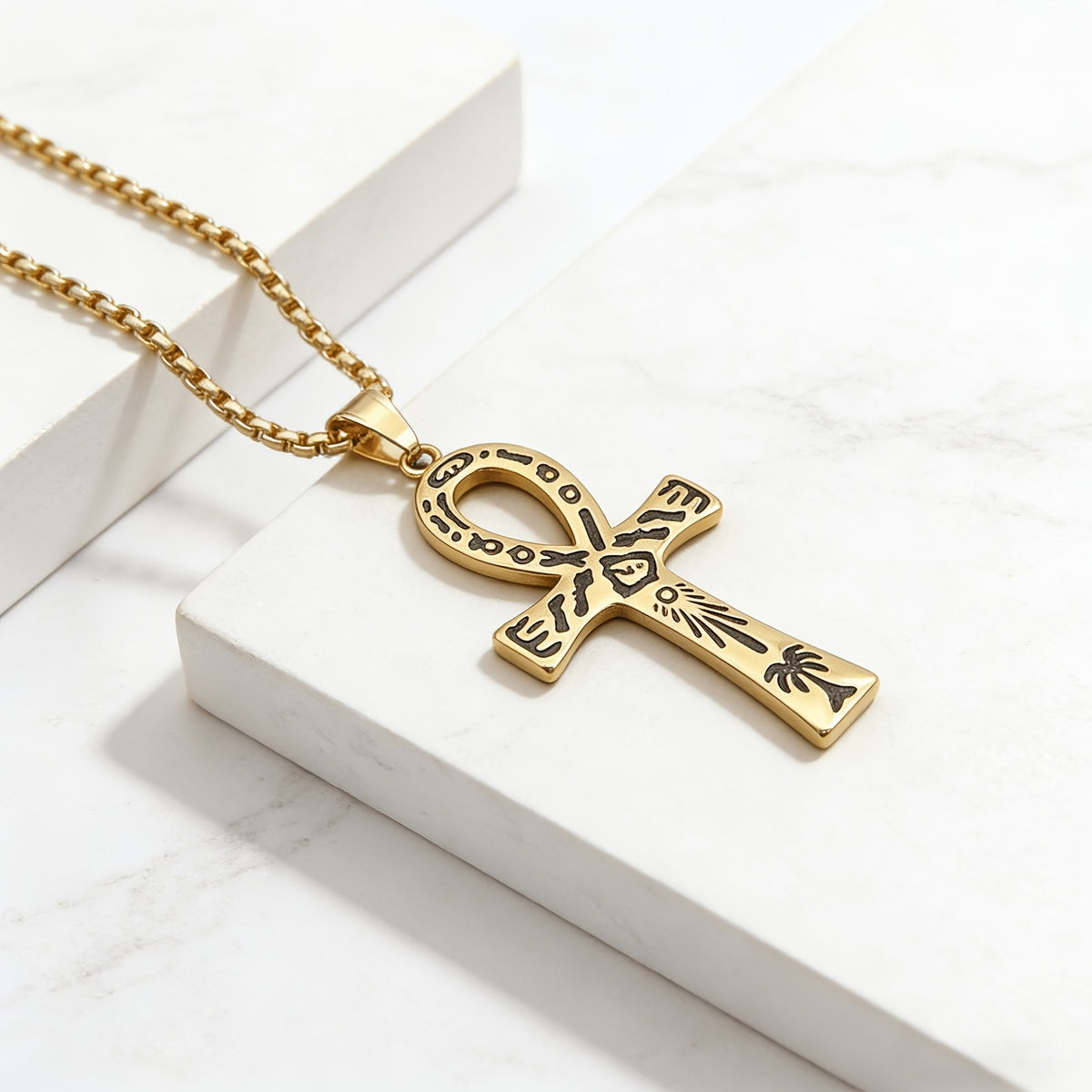 14k Vintage Hieroglyphic Ankh Necklace