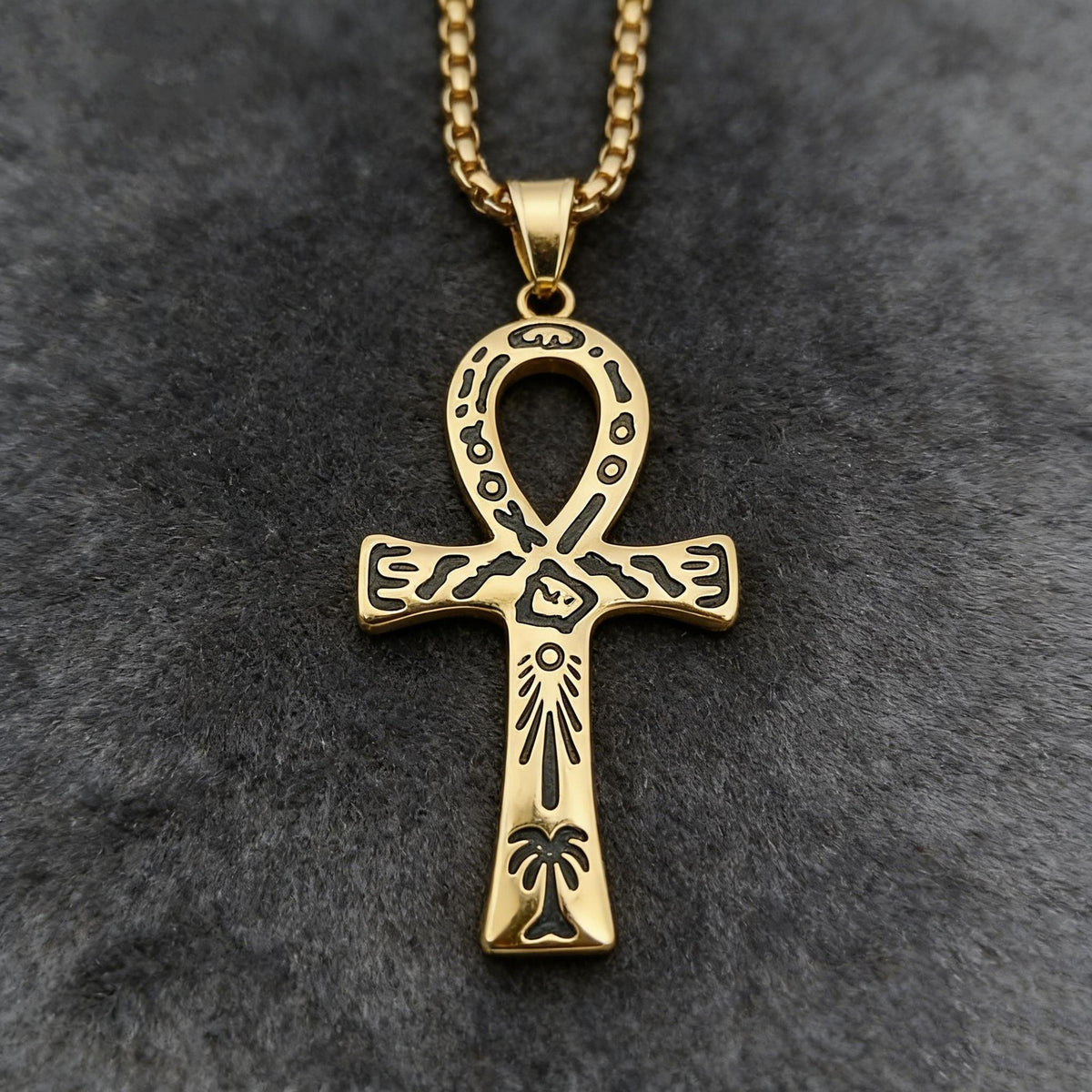 14k Vintage Hieroglyphic Ankh Necklace