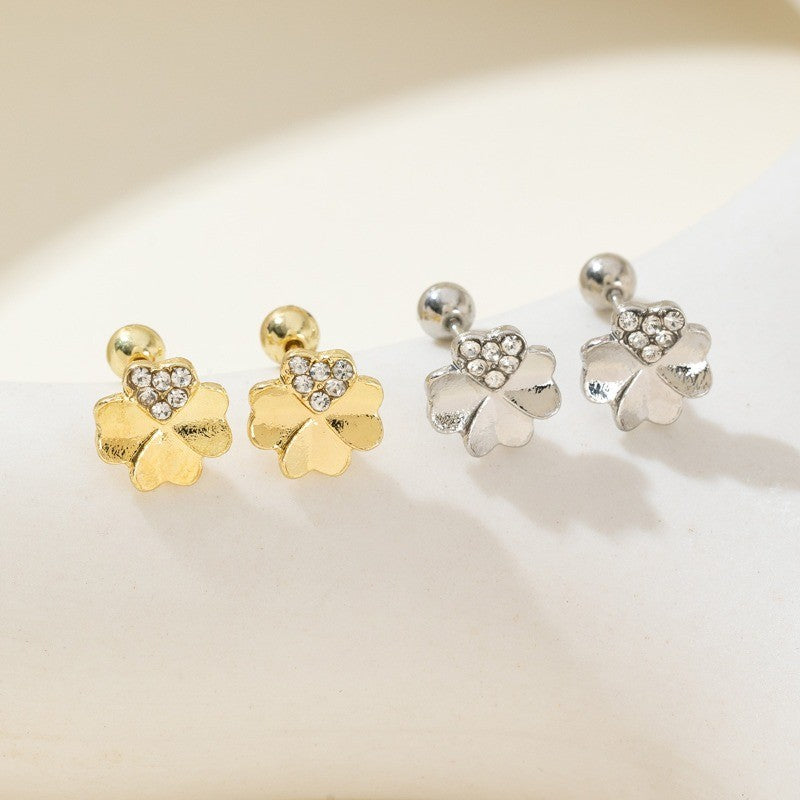 Dainty Clover Zircon Stud Earrings