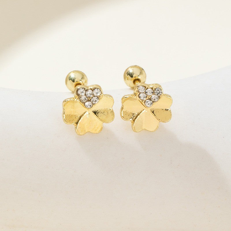 Dainty Clover Zircon Stud Earrings