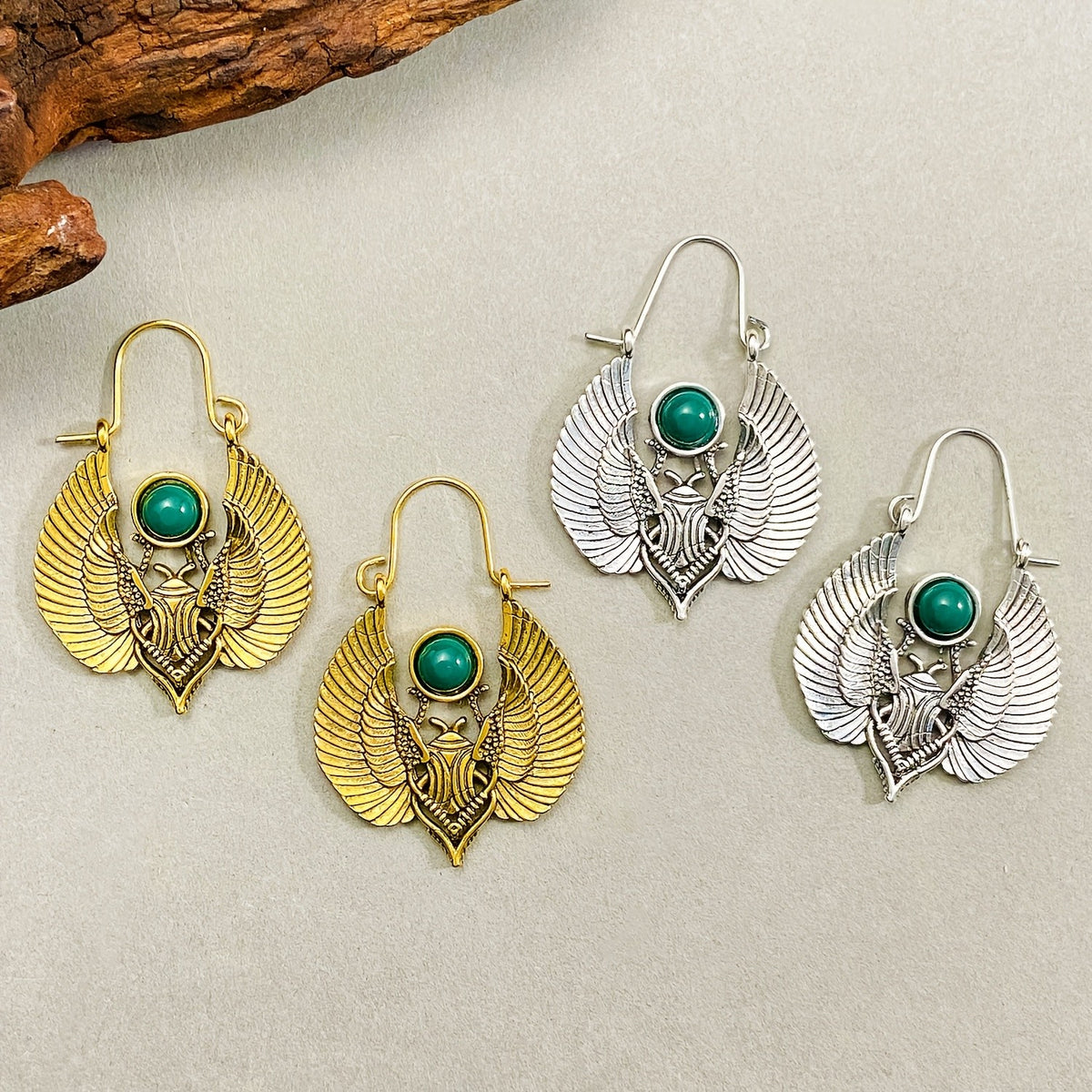 Vintage Inspired Winged Scarab Earrings