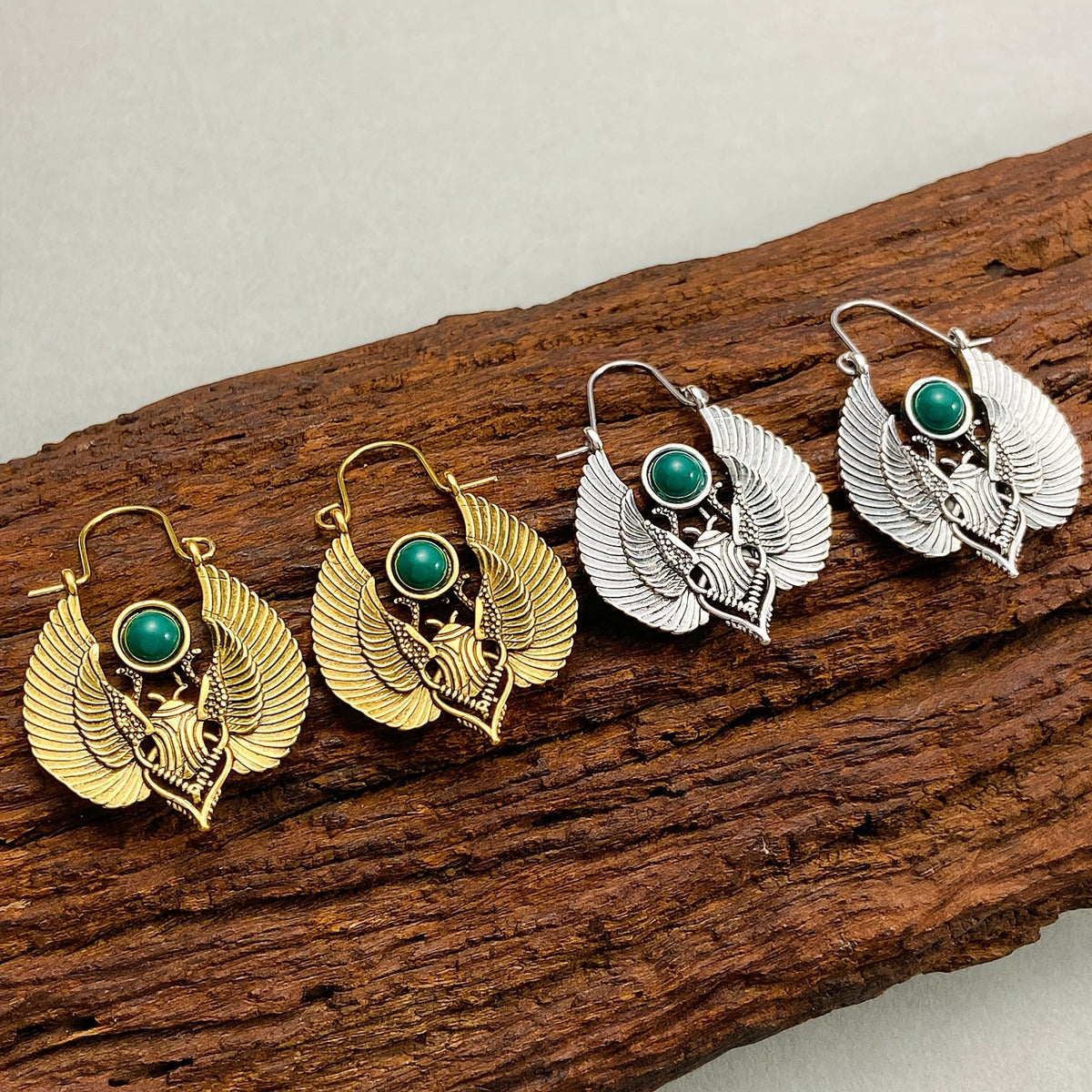 Vintage Inspired Winged Scarab Earrings