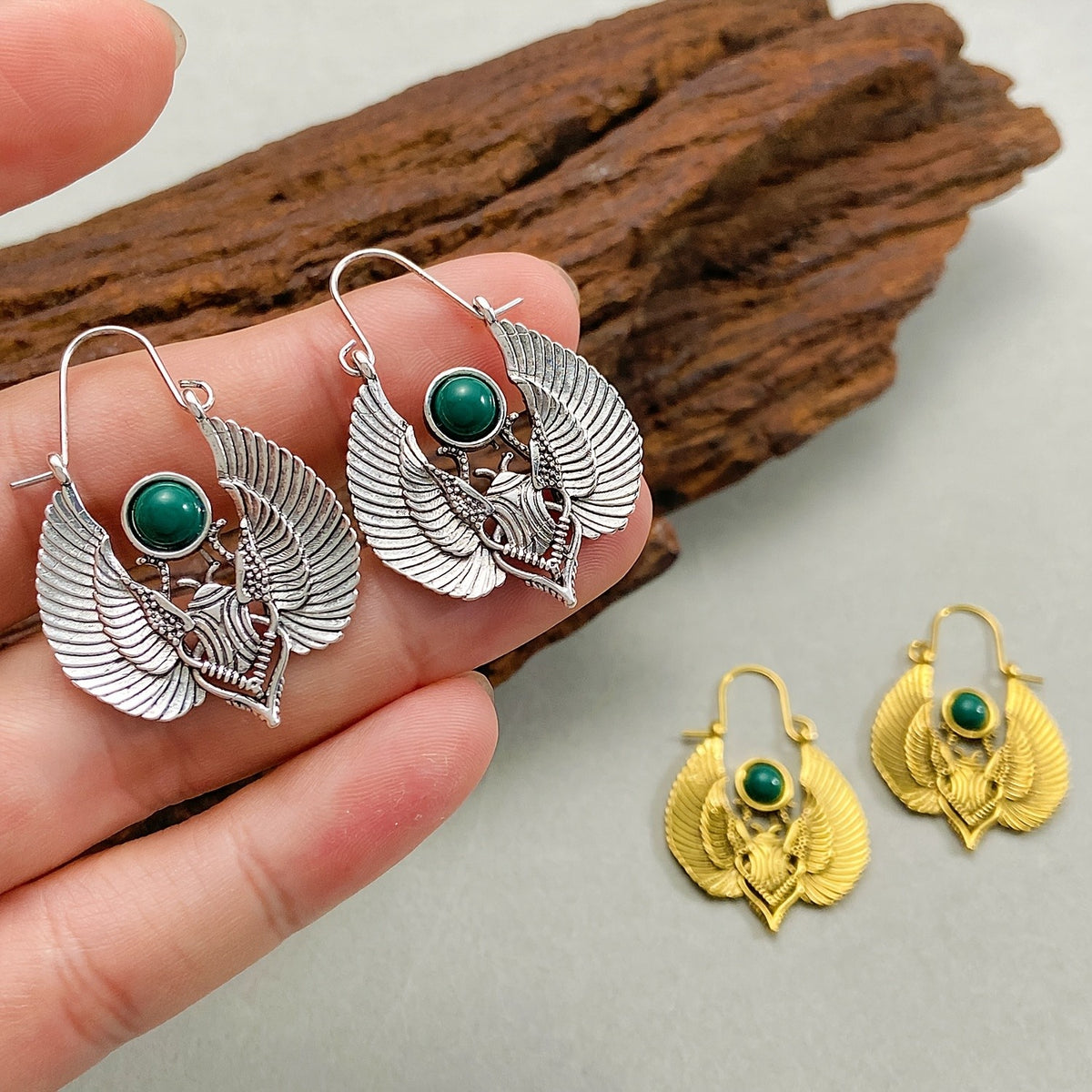 Vintage Inspired Winged Scarab Earrings