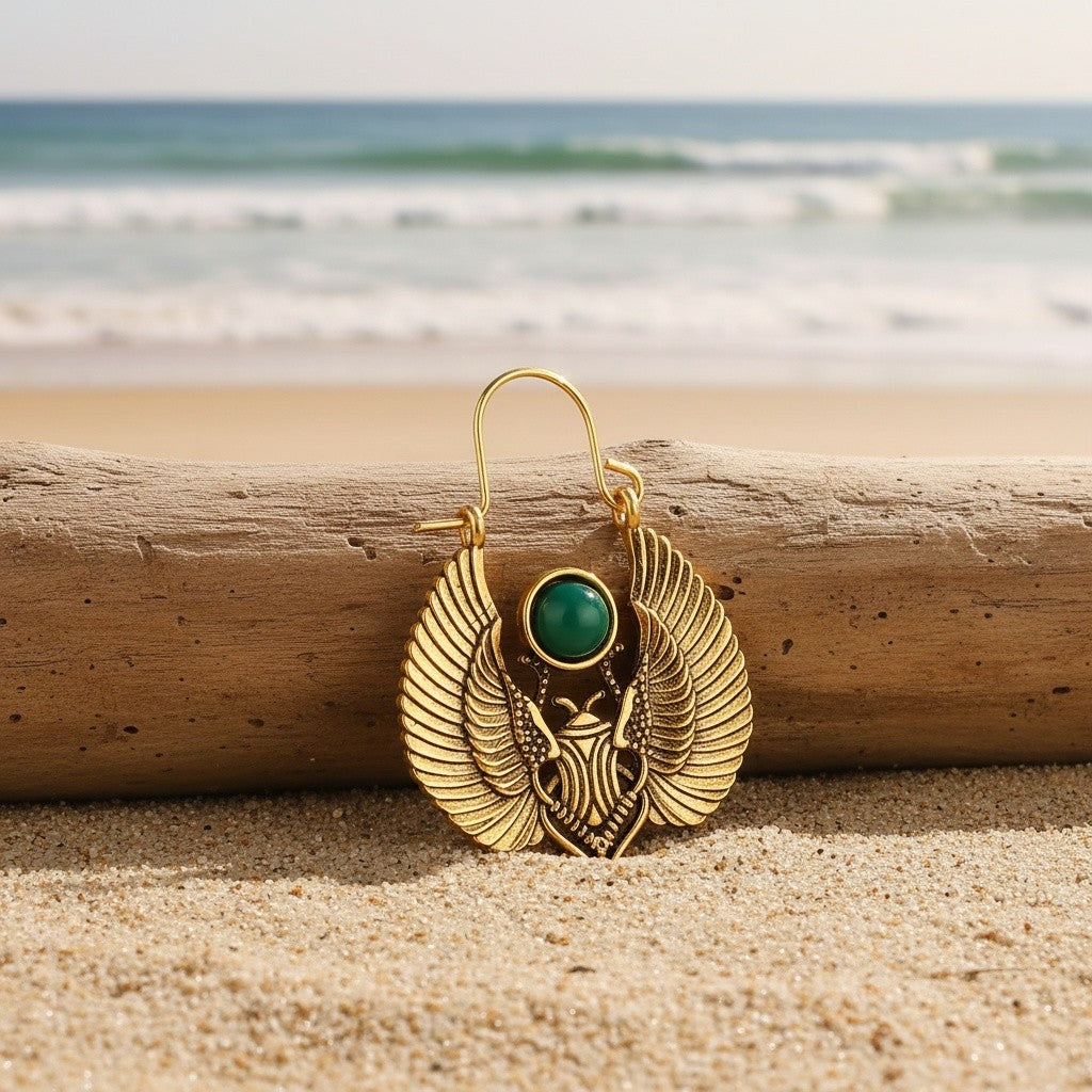 Vintage Inspired Winged Scarab Earrings