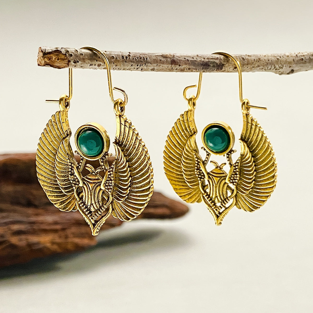 Vintage Inspired Winged Scarab Earrings