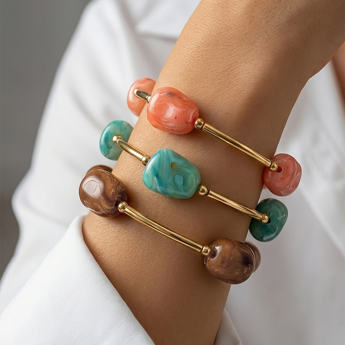 3pc Boho Marbled Stone Bracelet Set