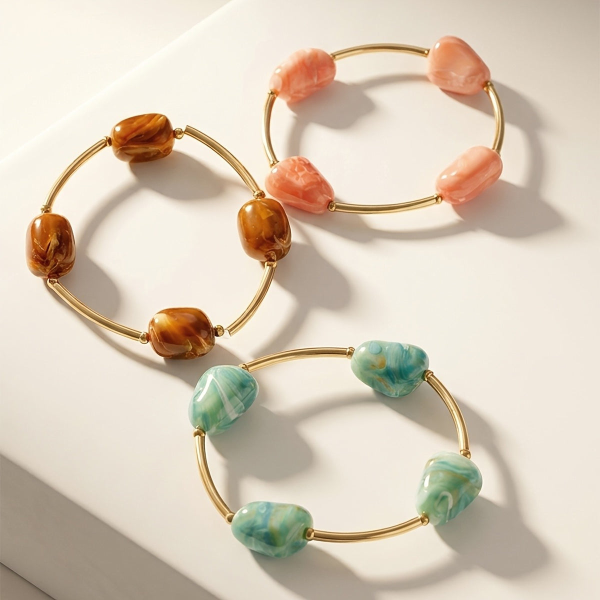 3pc Boho Marbled Stone Bracelet Set