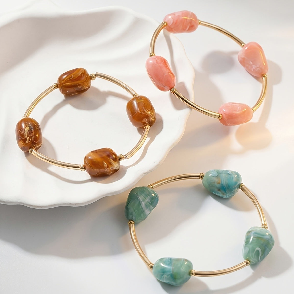 3pc Boho Marbled Stone Bracelet Set
