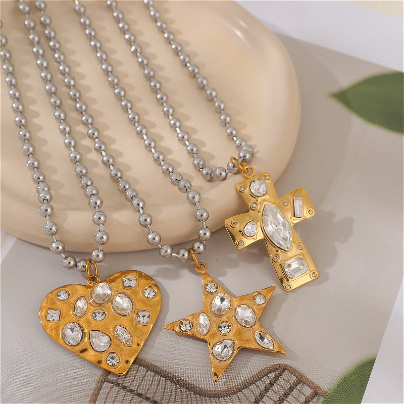 18k Boho Cross Heart Necklace
