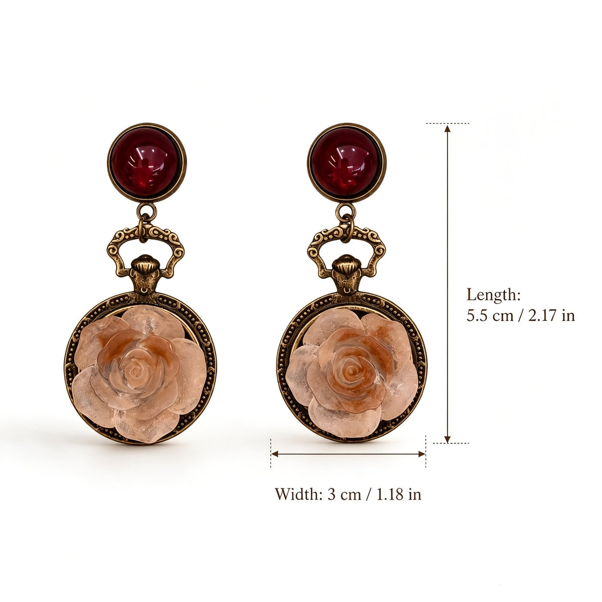 Vintage Red Bead Rose Drop Earrings