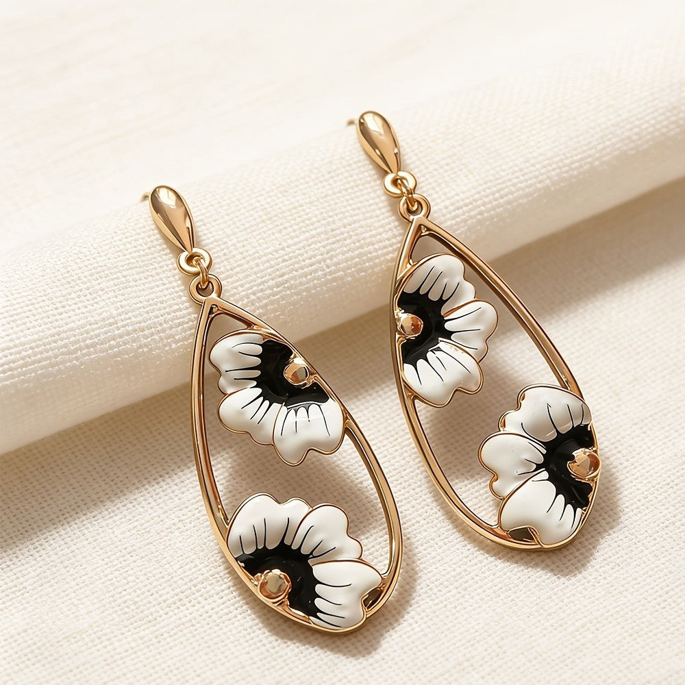 Vintage Inspired Enamel Flower Drop Earrings