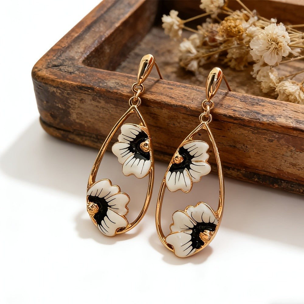 Vintage Inspired Enamel Flower Drop Earrings