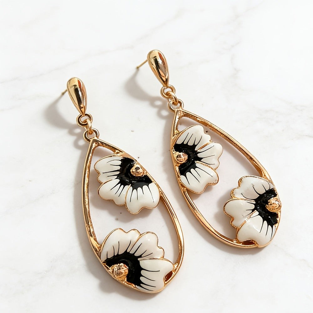 Vintage Inspired Enamel Flower Drop Earrings