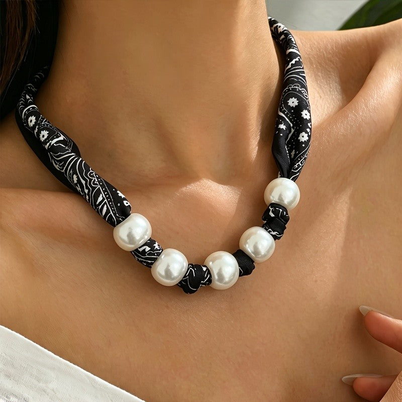 Boho Layered Scarf Pearl Necklace