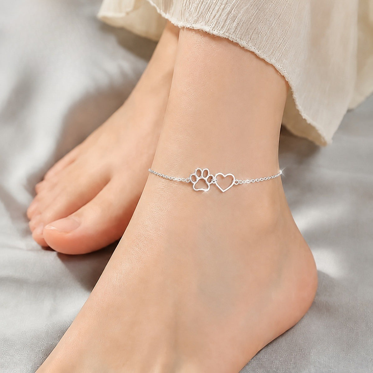 Dainty Paw Print Heart Anklet