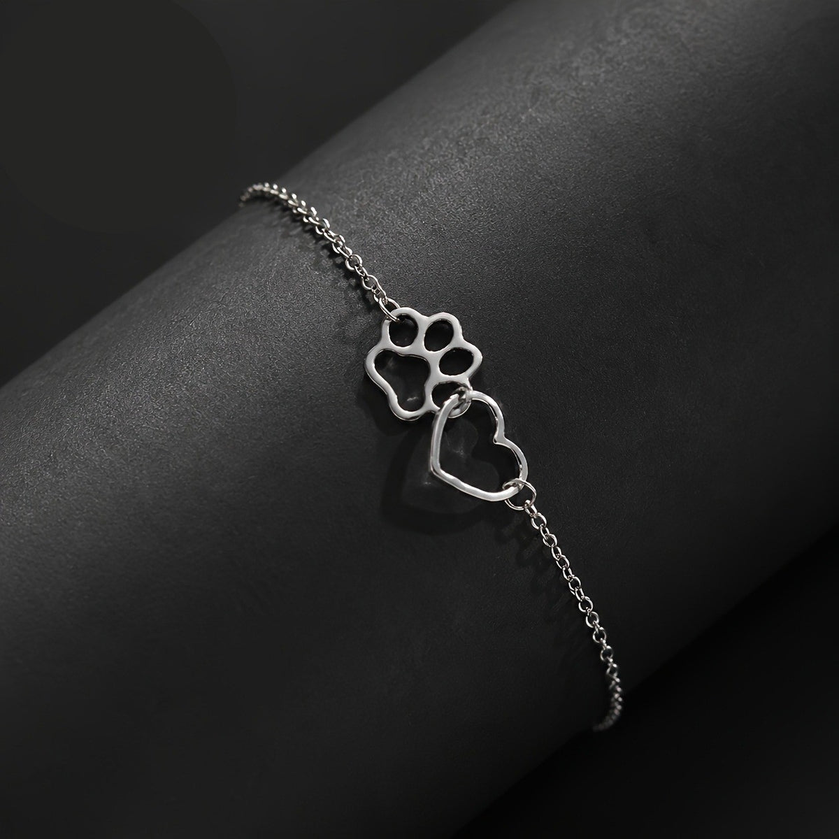 Dainty Paw Print Heart Anklet