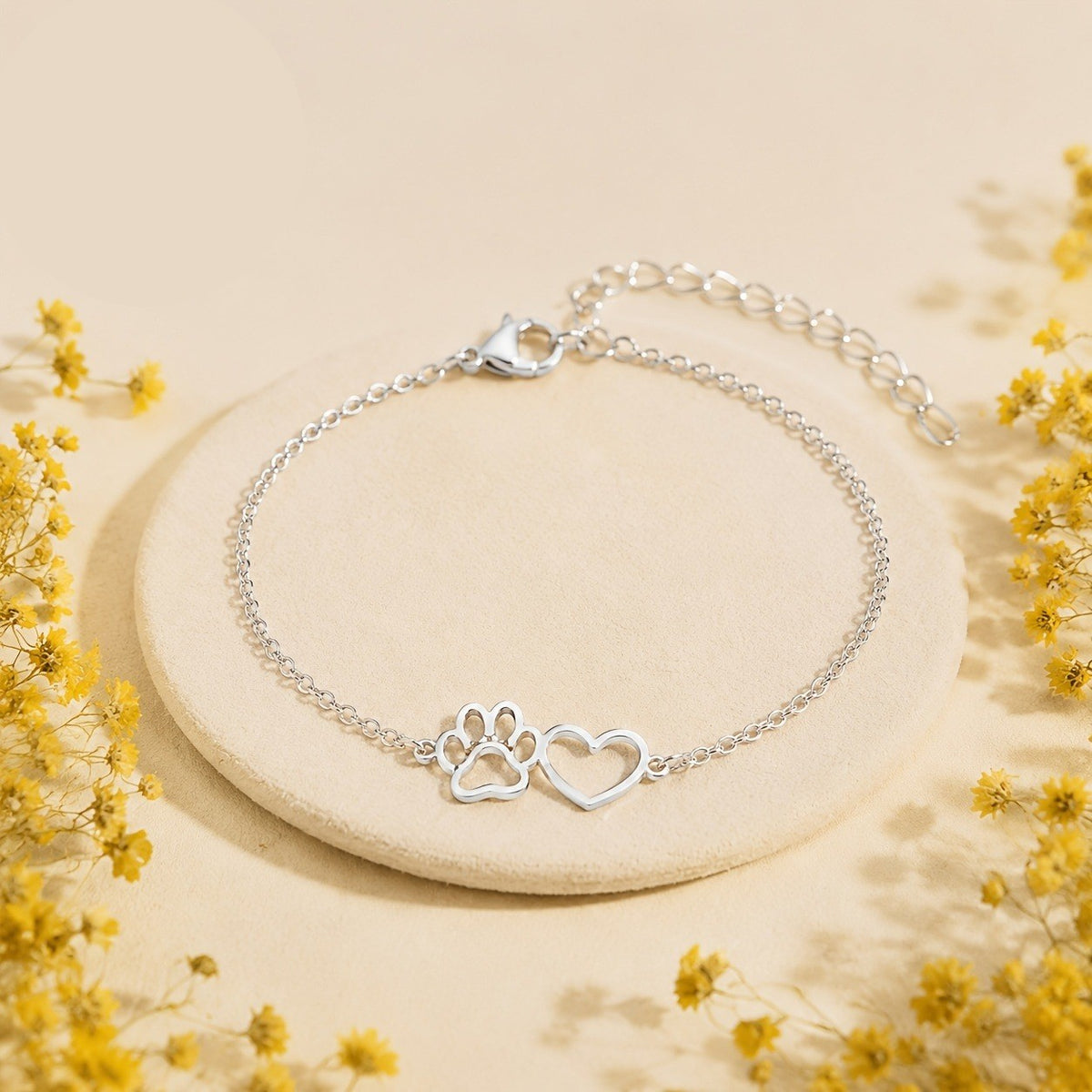 Dainty Paw Print Heart Anklet