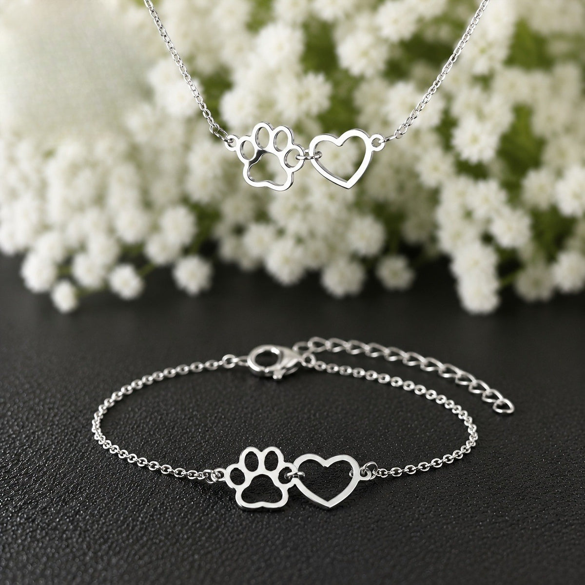 Dainty Paw Print Heart Anklet