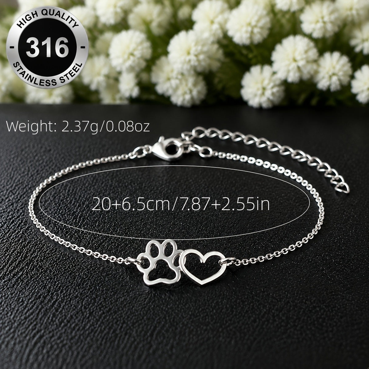 Dainty Paw Print Heart Anklet